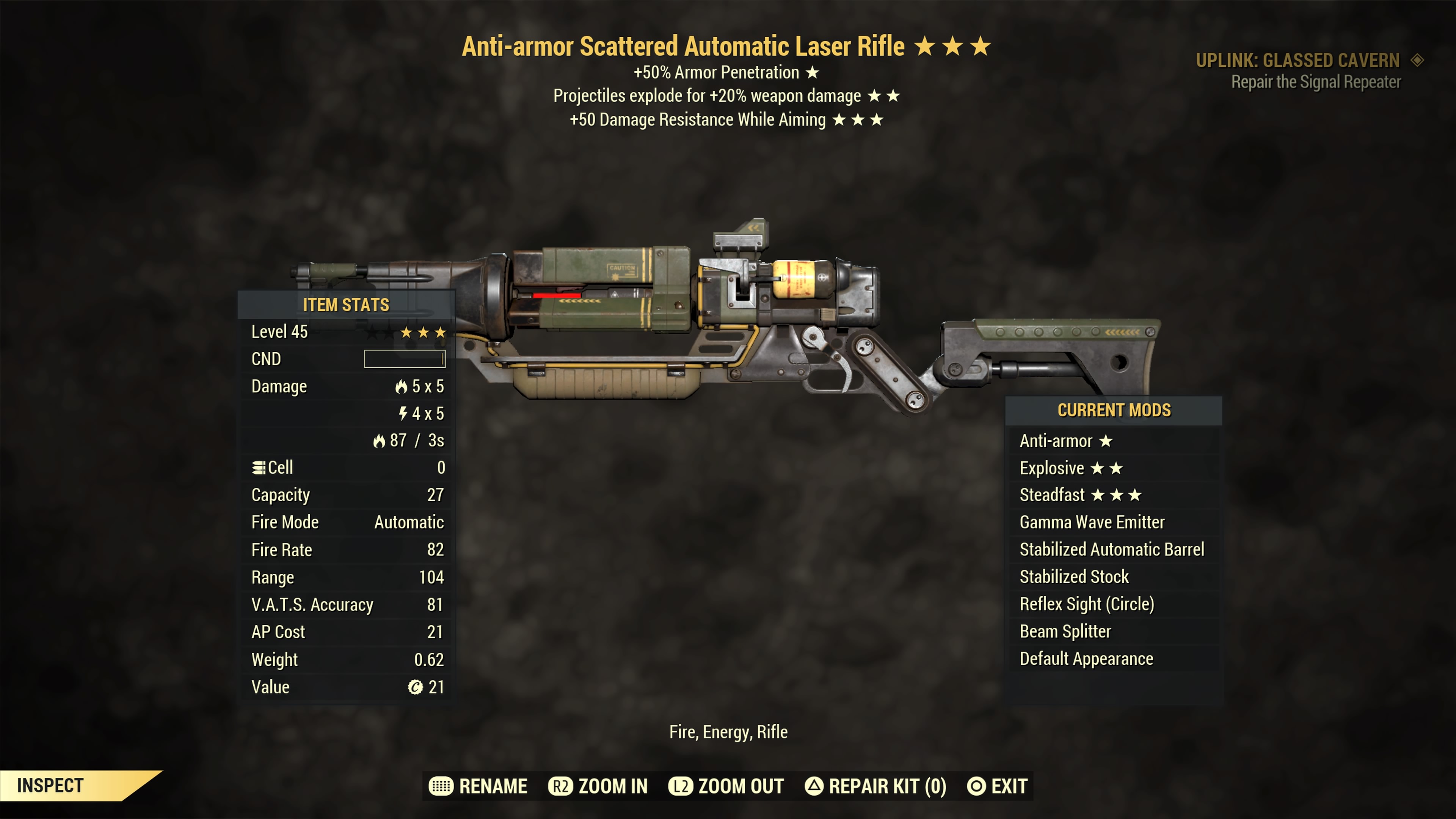 Anti-armor【Explosive + Steadfast】Laser Rifle